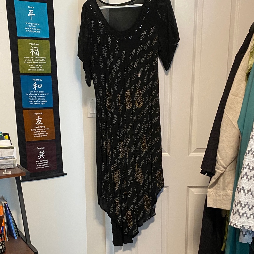 Boho and Beachy Black and Gold Women's Dress